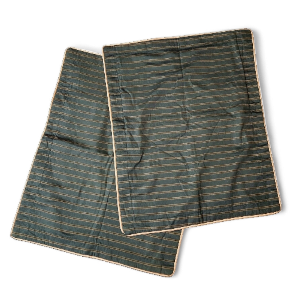 VTG ROYAL SATEEN BY 1989 KITAN 2 KING PILLOW SHAMS HUNTER GREEN GOLD STRIPED
